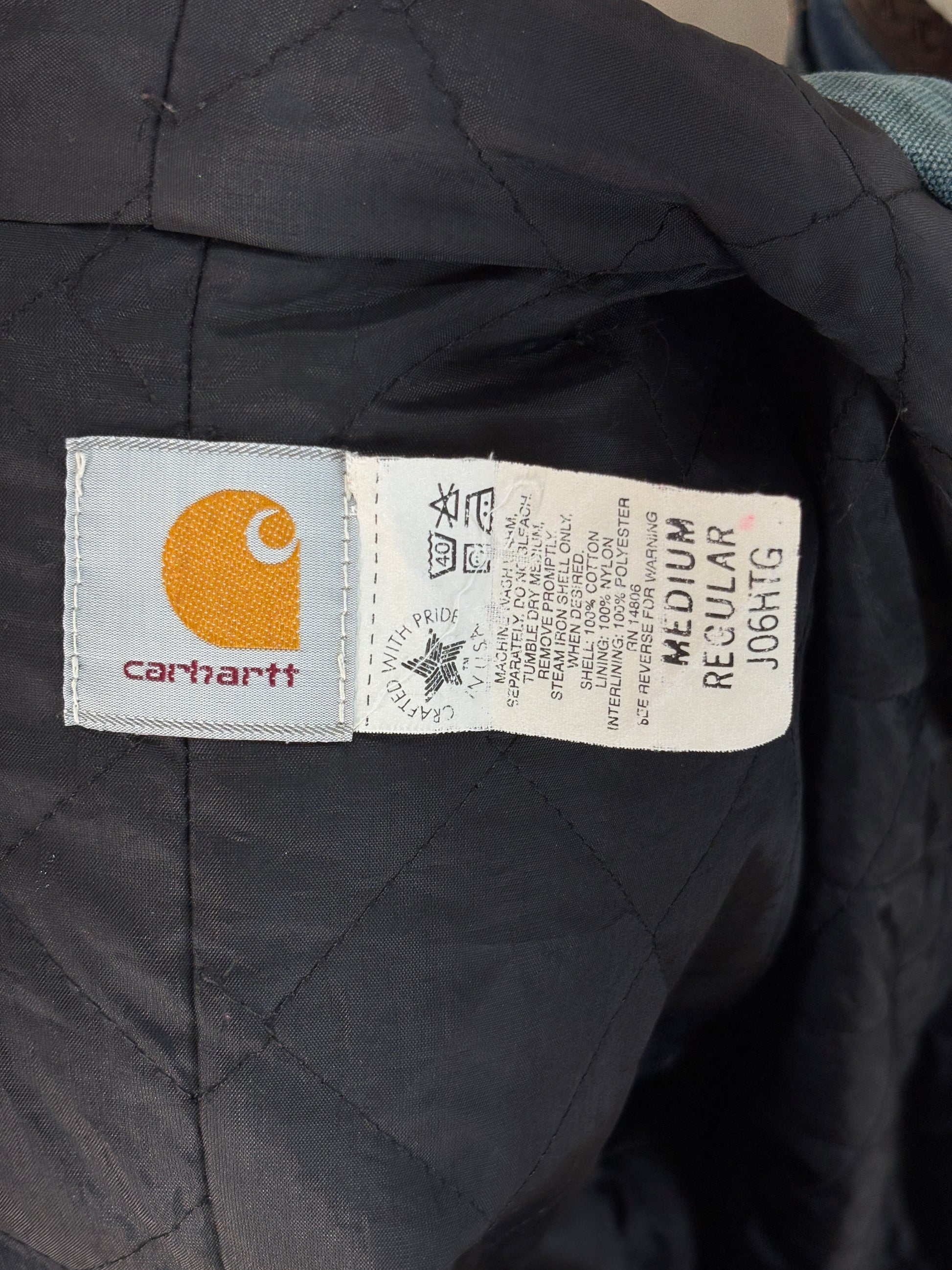 Size Med. 90s Green Vintage hooded Carhartt jacket Made in USA - USA Vintage Bcn