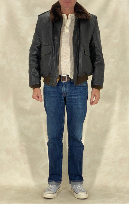 Size 42 Vintage Aviator Flight Jacket – Classic Leather Bomber -Talon zipper-AJ357 Studio