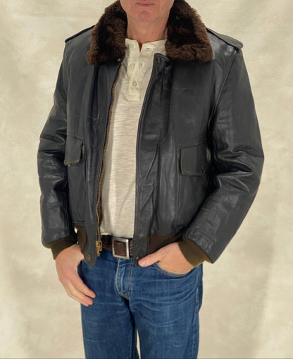 Size 42 Vintage Aviator Flight Jacket – Classic Leather Bomber -Talon zipper-AJ357 Studio