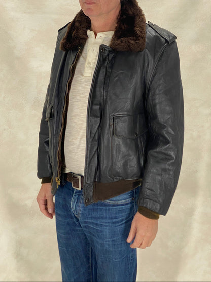 Size 42 Vintage Aviator Flight Jacket – Classic Leather Bomber -Talon zipper-AJ357 Studio