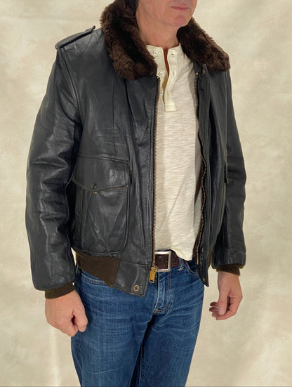 Size 42 Vintage Aviator Flight Jacket – Classic Leather Bomber -Talon zipper-AJ357 Studio