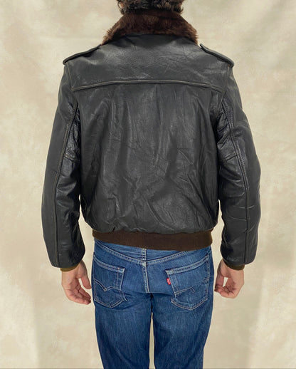Size 42 Vintage Aviator Flight Jacket – Classic Leather Bomber -Talon zipper-AJ357 Studio