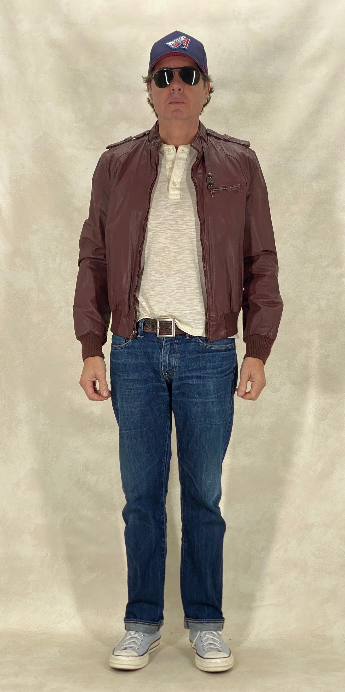 Size 42 Long (fit 50 euro ). 80s Vintage leather Jacket members only style-AJ357 Studio