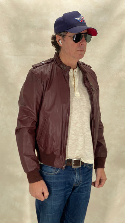 Size 42 Long (fit 50 euro ). 80s Vintage leather Jacket members only style-AJ357 Studio