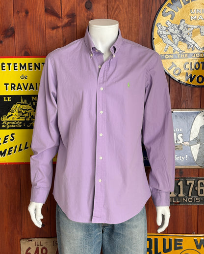 Ralph Lauren Custom Fit Shirt Large Purple Cotton Button Up Pony Logo