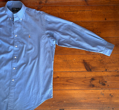 Ralph Lauren Yarmouth Shirt Large Blue Pinpoint Oxford Cotton Button Down