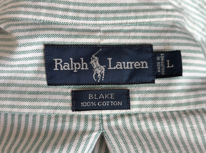 Ralph Lauren BLAKE Shirt Large Green White Striped Cotton Button Down