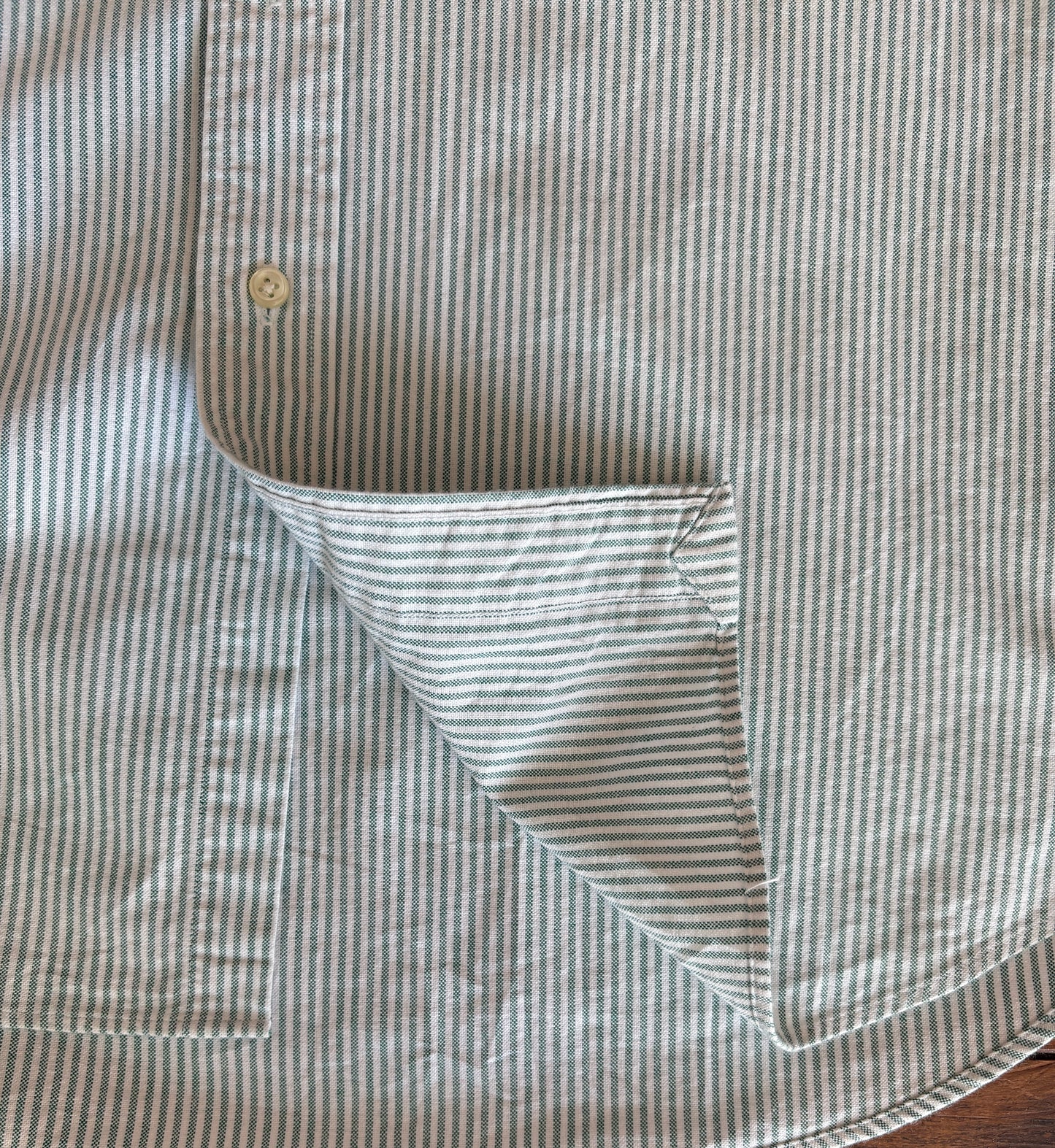 Ralph Lauren BLAKE Shirt Large Green White Striped Cotton Button Down