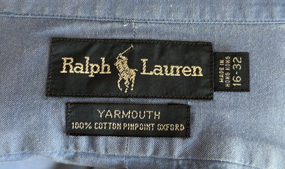 Ralph Lauren Yarmouth Shirt 16-32 Blue Pinpoint Oxford Cotton Button Up
