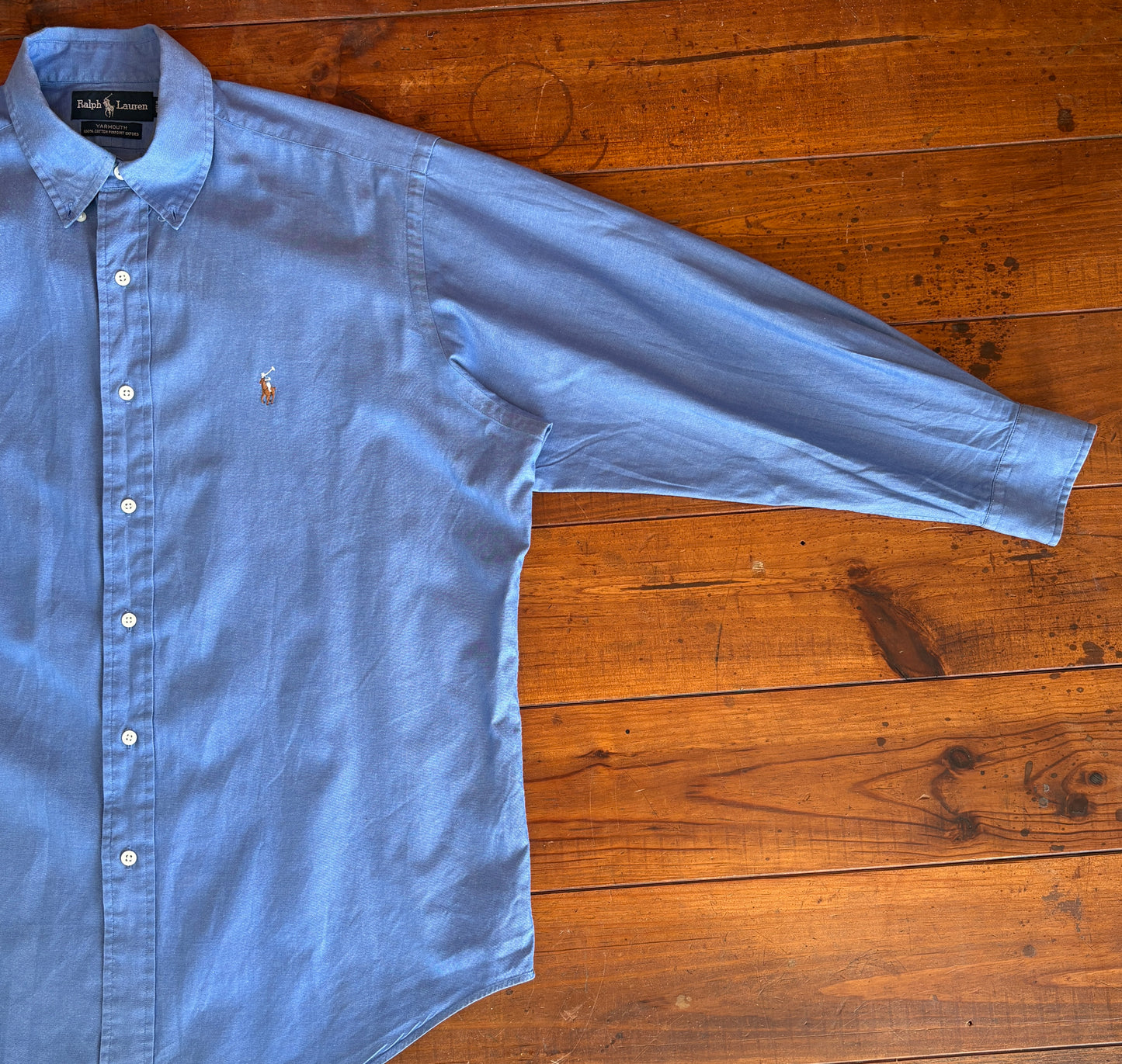Ralph Lauren Yarmouth Shirt 16-32 Blue Pinpoint Oxford Cotton Button Up