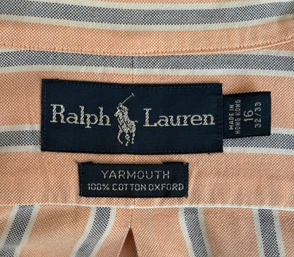 Ralph Lauren Yarmouth Shirt 16-33 Orange Striped Oxford Cotton Button Down