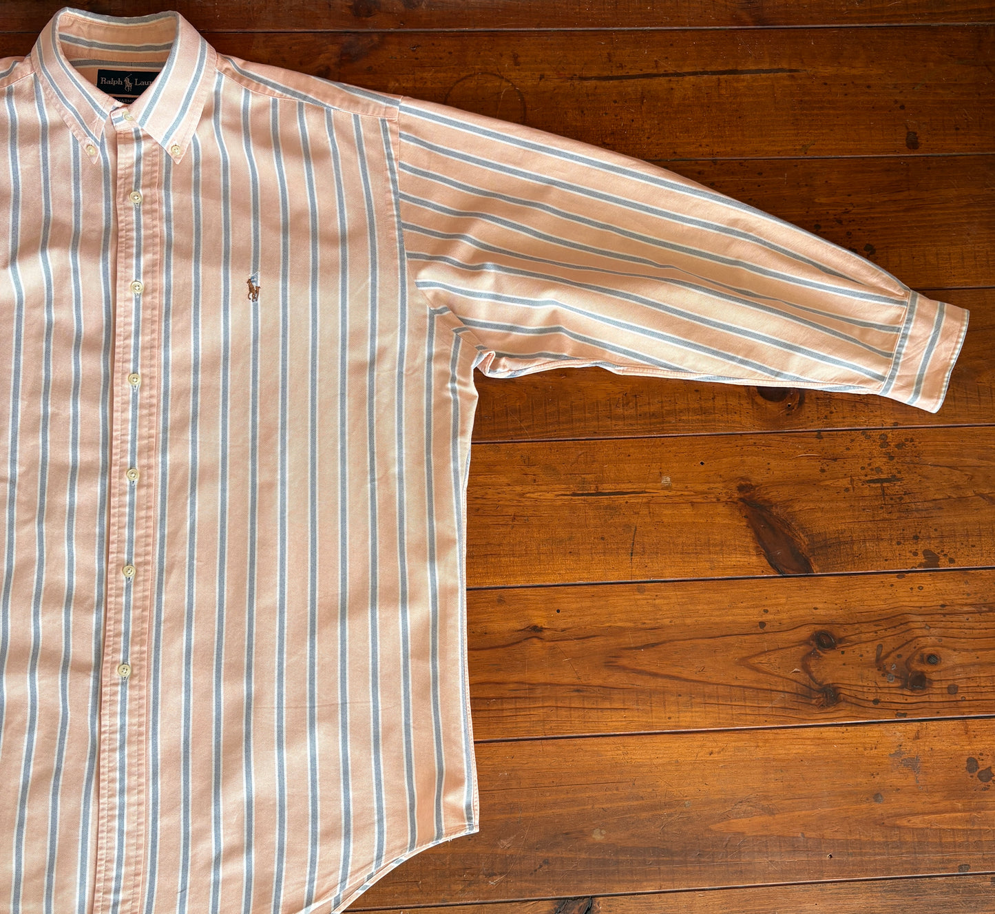 Ralph Lauren Yarmouth Shirt 16-33 Orange Striped Oxford Cotton Button Down