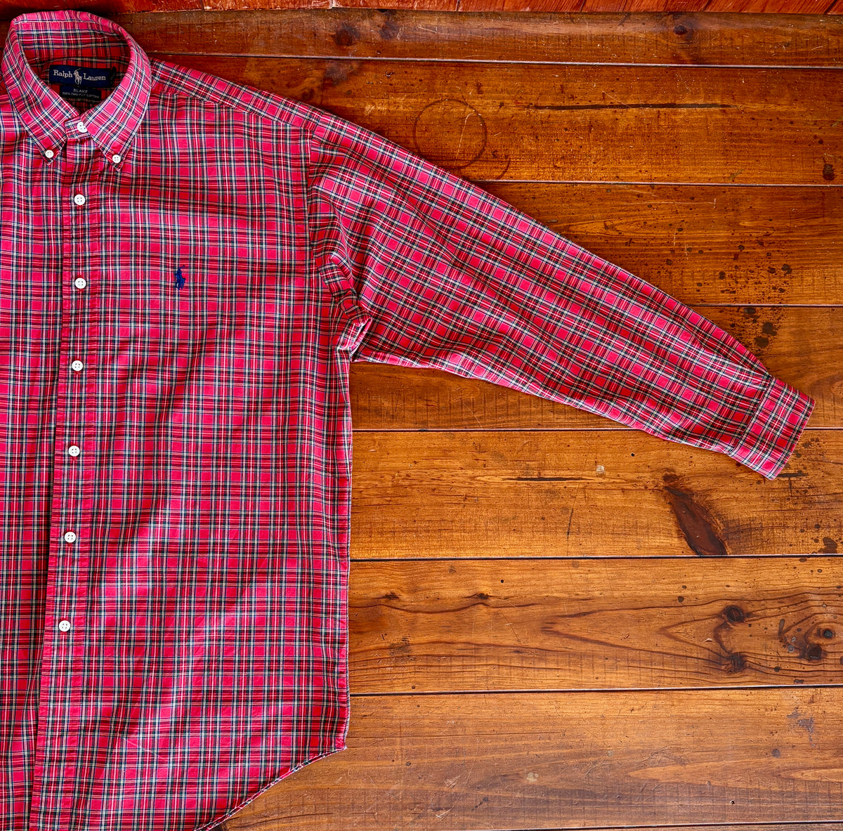 Ralph Lauren BLAKE Shirt Medium Red Plaid Cotton Button Down-AJ357 Studio