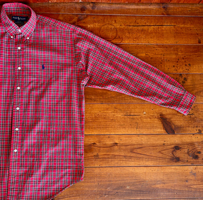 Ralph Lauren BLAKE Shirt Medium Red Plaid Cotton Button Down