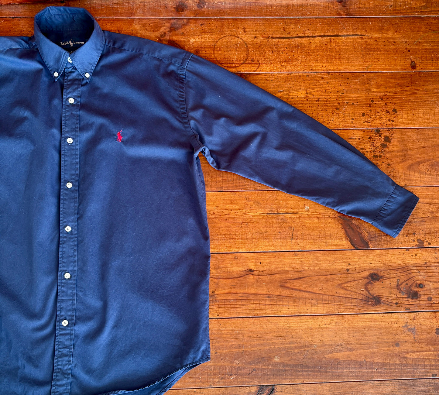 Ralph Lauren BLAKE Shirt Large Navy Cotton Button Down Red Pony