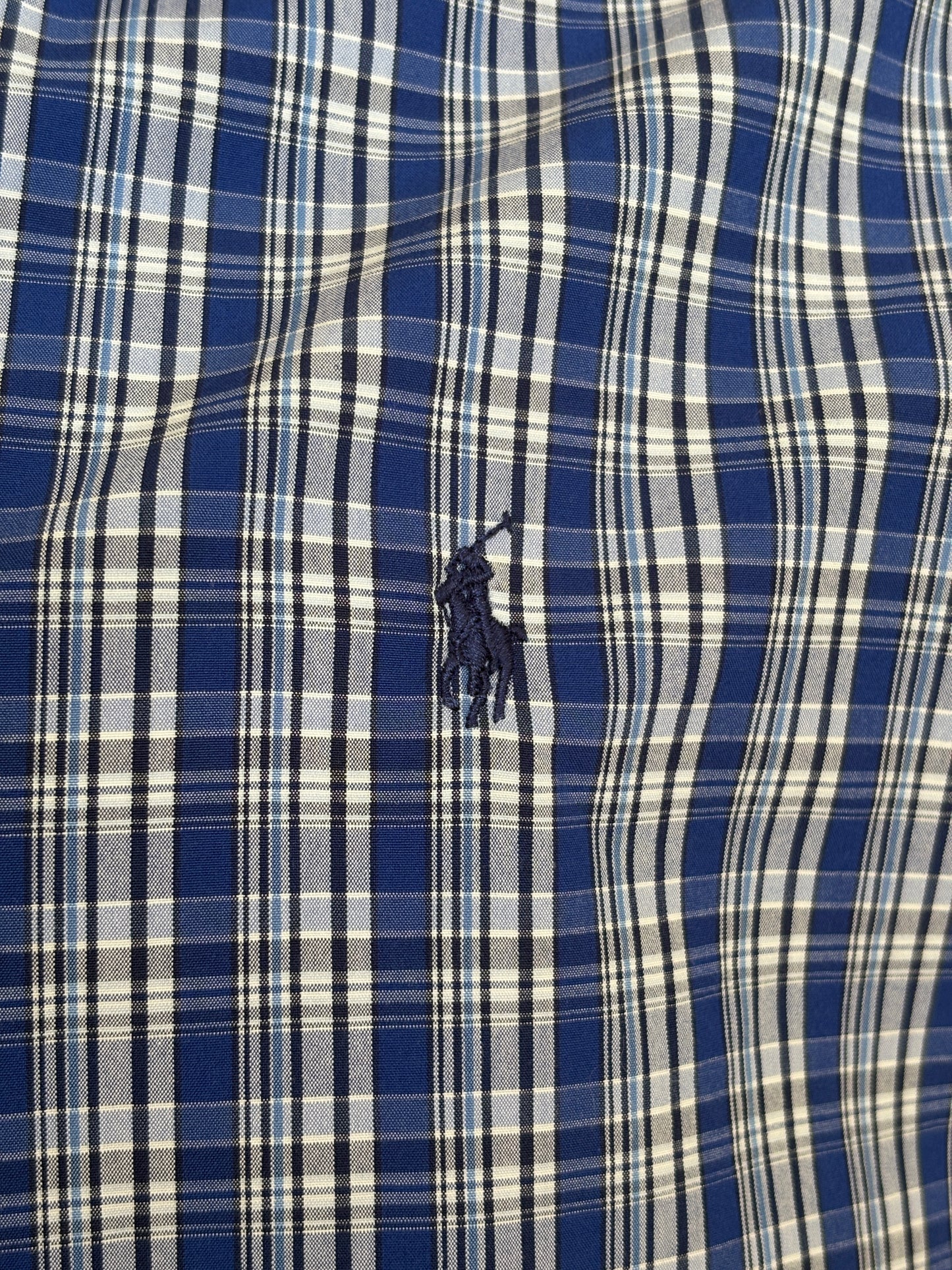 Ralph Lauren Custom Fit Shirt Medium Blue White Plaid Cotton Button Down