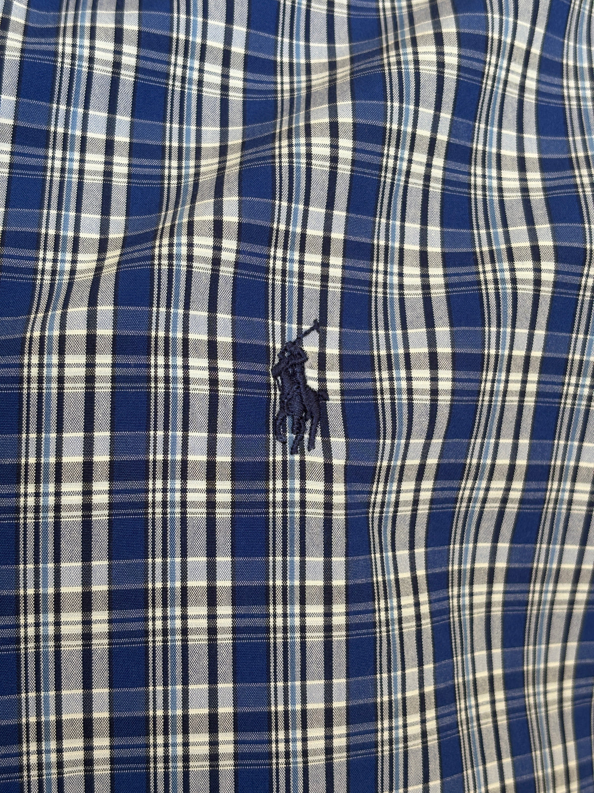Ralph Lauren Custom Fit Shirt Medium Blue White Plaid Cotton Button Down-AJ357 Studio