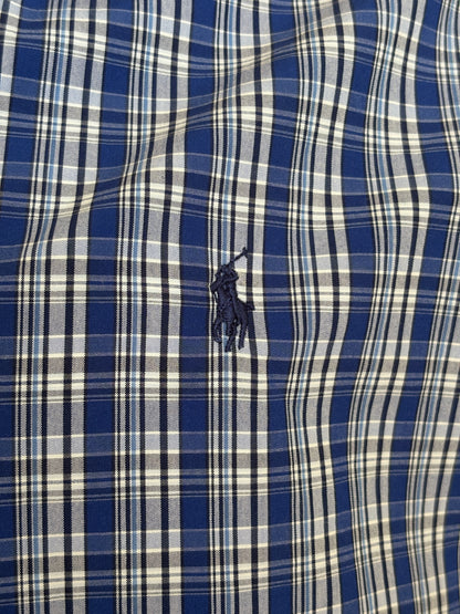 Ralph Lauren Custom Fit Shirt Medium Blue White Plaid Cotton Button Down