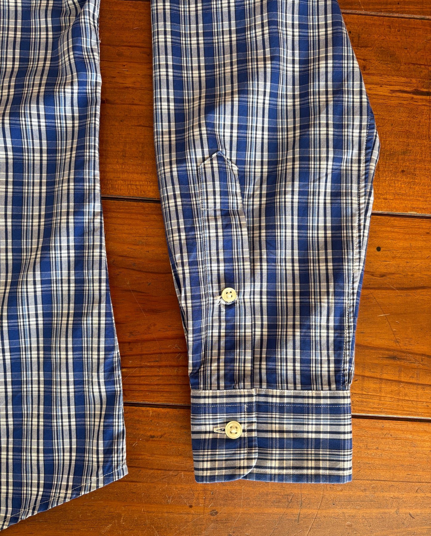 Ralph Lauren Custom Fit Shirt Medium Blue White Plaid Cotton Button Down