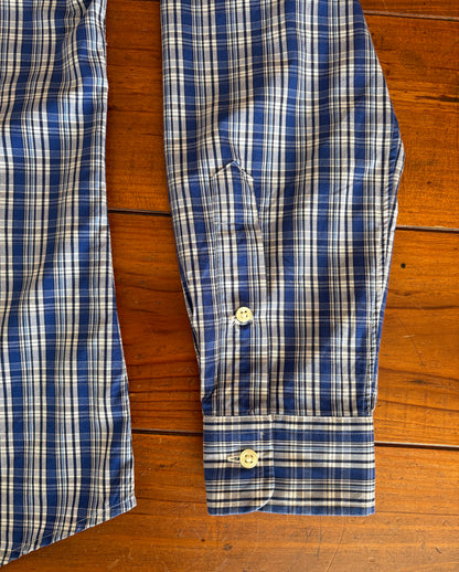 Ralph Lauren Custom Fit Shirt Medium Blue White Plaid Cotton Button Down