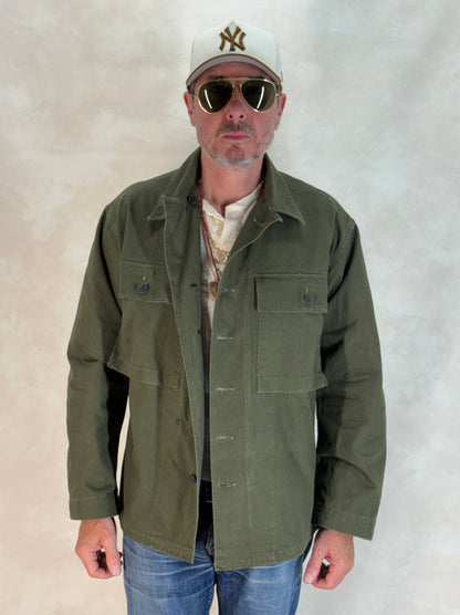 Authentic WWII US Army HBT Shirt – M1942 P-43 Model – Size 38 Reg (Med/Large)-AJ357 Studio