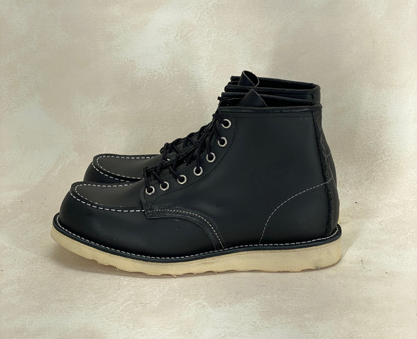 Size 8D. Factory Second Red Wing 8130 Moc Toe Black Boots – Made in USA