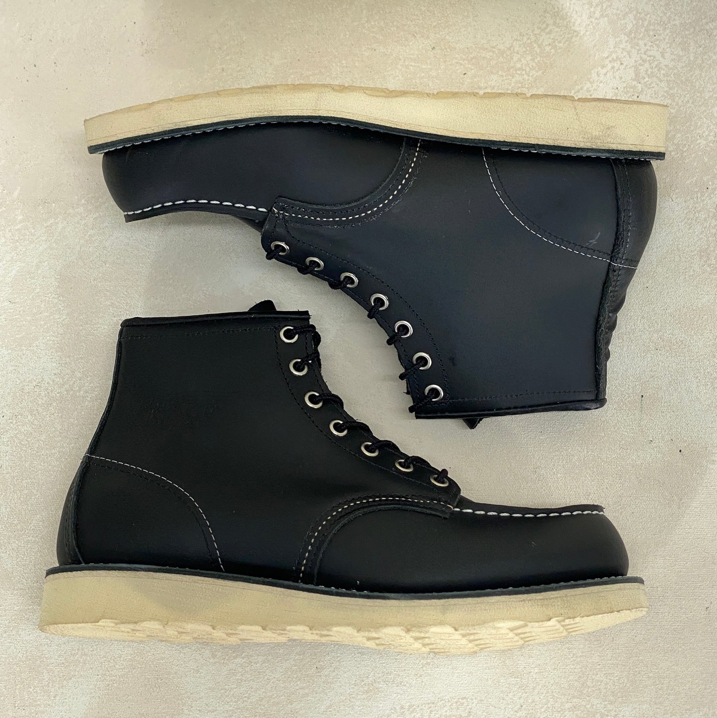 Size 8D. Factory Second Red Wing 8130 Moc Toe Black Boots – Made in USA