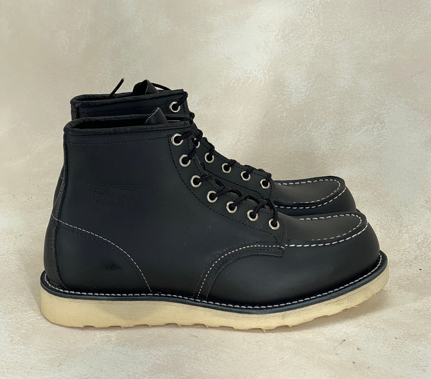 Size 8D. Factory Second Red Wing 8130 Moc Toe Black Boots – Made in USA