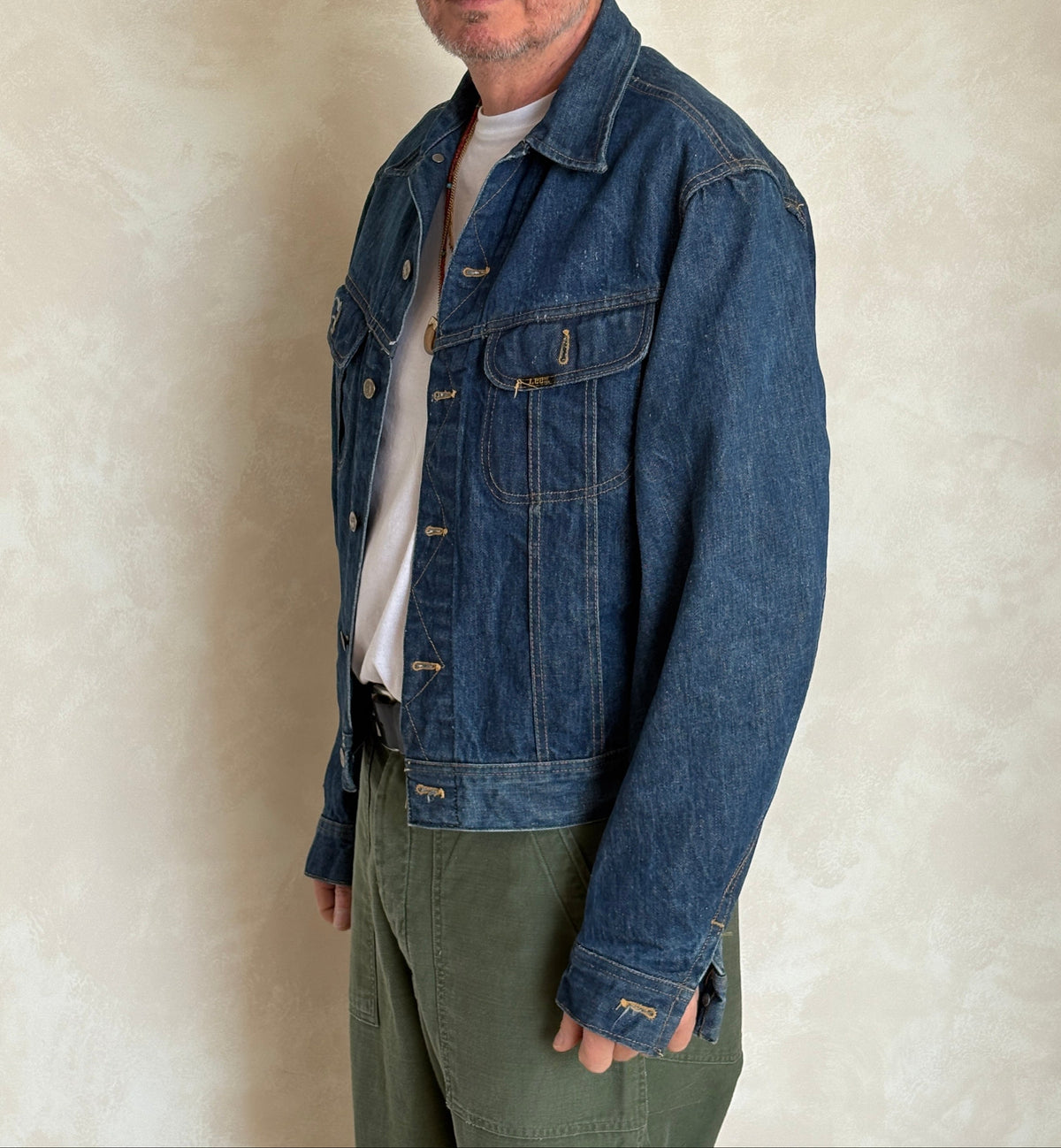 Vintage 70s Lee Union Made Denim Jacket | 2 Pockets | Made in USA | Size 44US / 54EU | Classic Blue Jean Workwear | AJ357 Studio