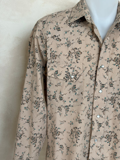 Size M. Authentic Vintage 80’s Campus Western Shirt —Floral print-AJ357 Studio