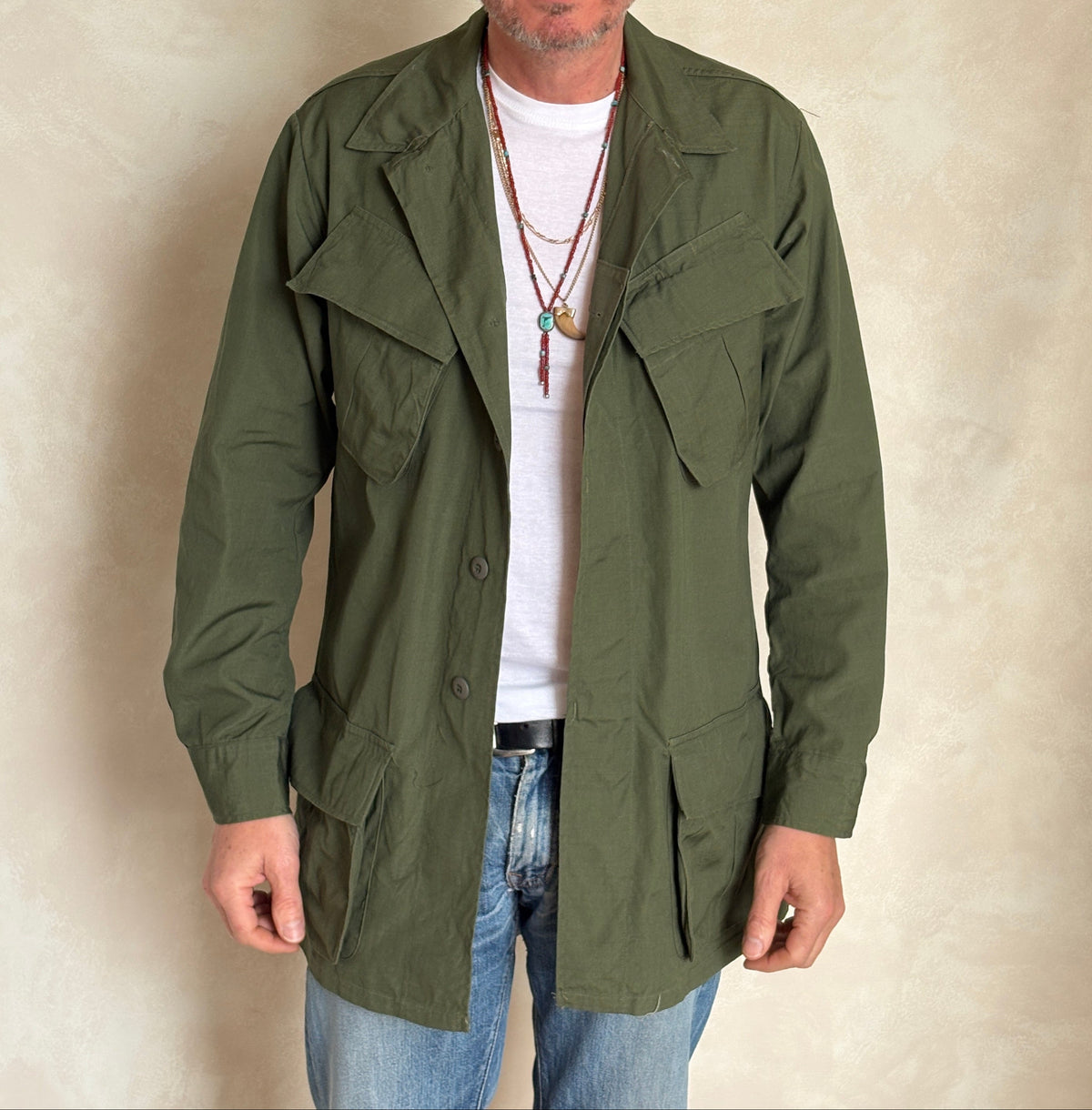 Small Long. Authentic 1969 US Army vintage Vietnam jungle jacket.-AJ357 Studio