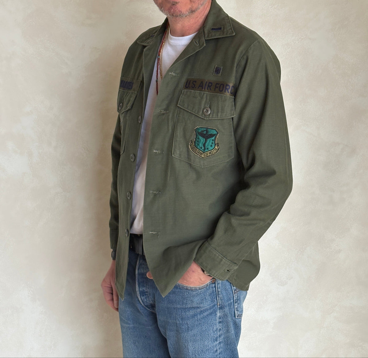Med. Authentic 1976 US Air Force OG-107 Fatigue Shirt – Military-AJ357 Studio