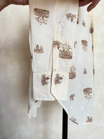 Size M. Vintage 70’s Shirt — Long Sleeve — Graphic Print —-AJ357 Studio