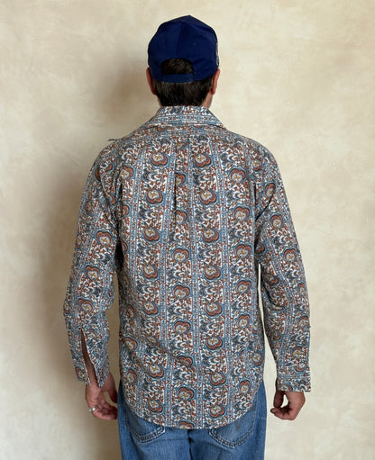 Size M. Vintage 70’s Long Sleeve Paisley Shirt — Bold Boho Retro Festival Shirt-AJ357 Studio