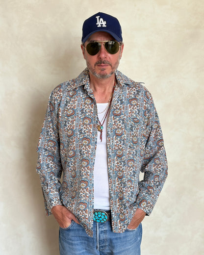 Size M. Vintage 70’s Long Sleeve Paisley Shirt — Bold Boho Retro Festival Shirt-AJ357 Studio
