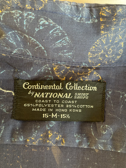 Size M. Vintage 70’s Blue Patterned Shirt – Long Sleeve – Retro Geometric Festival Shirt-AJ357 Studio