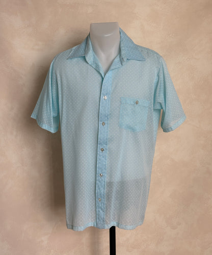 Size M. Vintage 80’s Light Blue Printed Shirt — Casual Retro Summer Shirt-AJ357 Studio