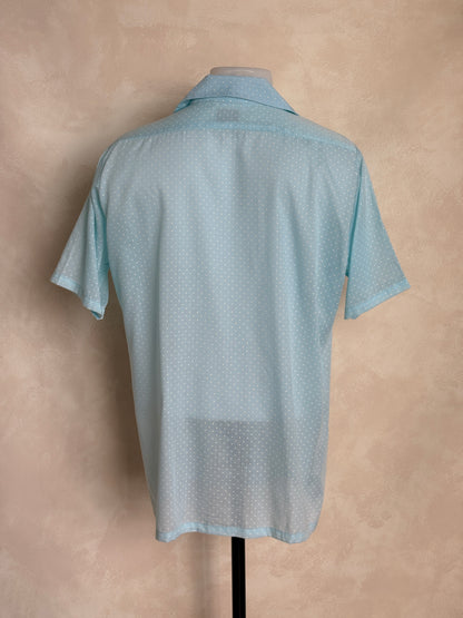 Size M. Vintage 80’s Light Blue Printed Shirt — Casual Retro Summer Shirt-AJ357 Studio