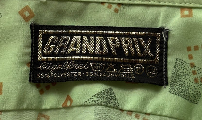 Size M. Vintage 70’s Grand Prix Shirt — Light Green Printed Casual Shirt — Summer Retro Look-AJ357 Studio