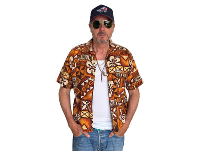 Medium Size Vintage 90s Hawaiian Barkcloth Cotton Shirt by Quicksilver - Surfing Collectible-AJ357 Studio