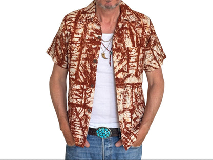 Small. Vintage 70s Hawaiian Barkcloth cotton shirt-AJ357 Studio