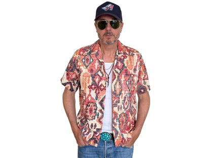 Medium Size Vintage 70s Hawaiian Barkcloth Cotton Shirt - Island Collectible-AJ357 Studio