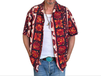 XL. Vintage 70s Hawaiian cotton shirt made in Hawaii by Maikai-AJ357 Studio