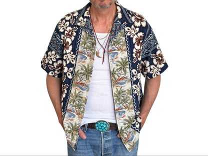 Large Vintage 90s Hawaiian Barkcloth Cotton Shirt Made in USA-AJ357 Studio