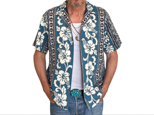 Large. Vintage 80s Hawaiian barkcloth cotton shirt Made in Hawaii-AJ357 Studio