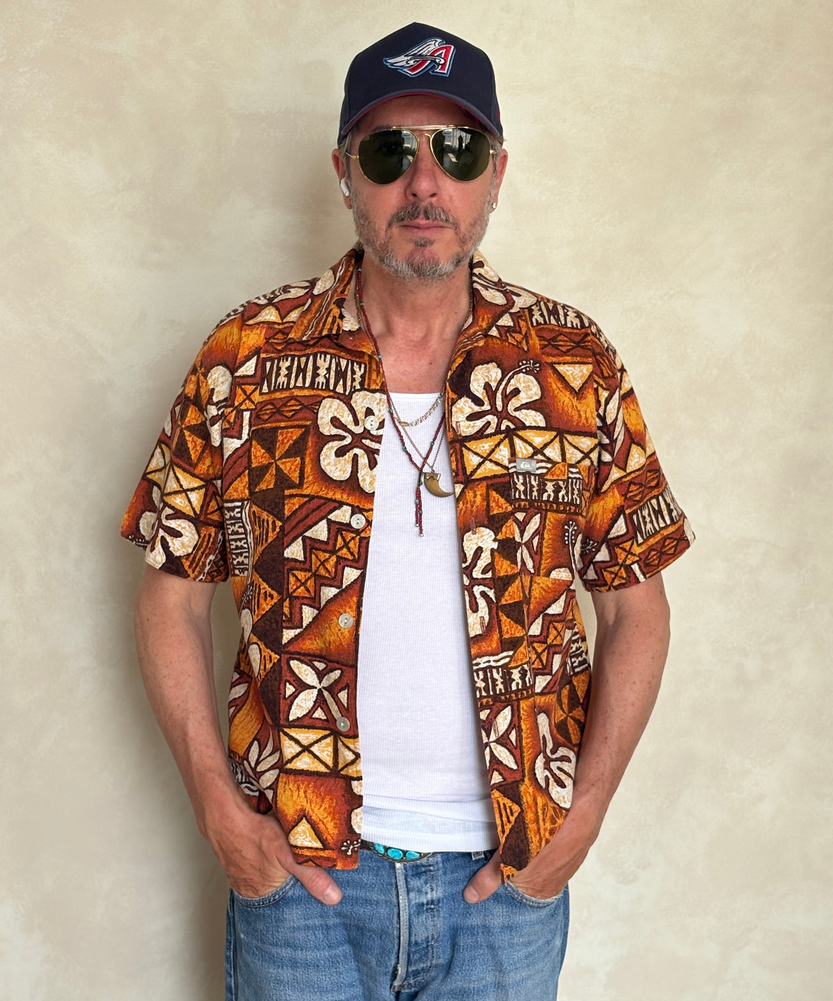 Medium Size Vintage 90s Hawaiian Barkcloth Cotton Shirt by Quicksilver - Surfing Collectible-AJ357 Studio