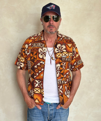 Medium Size Vintage 90s Hawaiian Barkcloth Cotton Shirt by Quicksilver - Surfing Collectible-AJ357 Studio