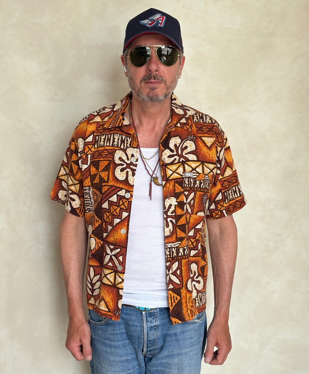 Medium Size Vintage 90s Hawaiian Barkcloth Cotton Shirt by Quicksilver - Surfing Collectible-AJ357 Studio
