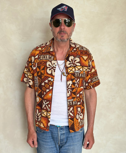 Medium Size Vintage 90s Hawaiian Barkcloth Cotton Shirt by Quicksilver - Surfing Collectible-AJ357 Studio