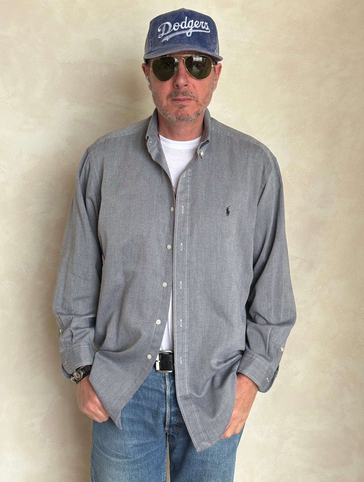 Vintage Ralph Lauren Yarmouth Shirt Grey Cotton – Size 16-33